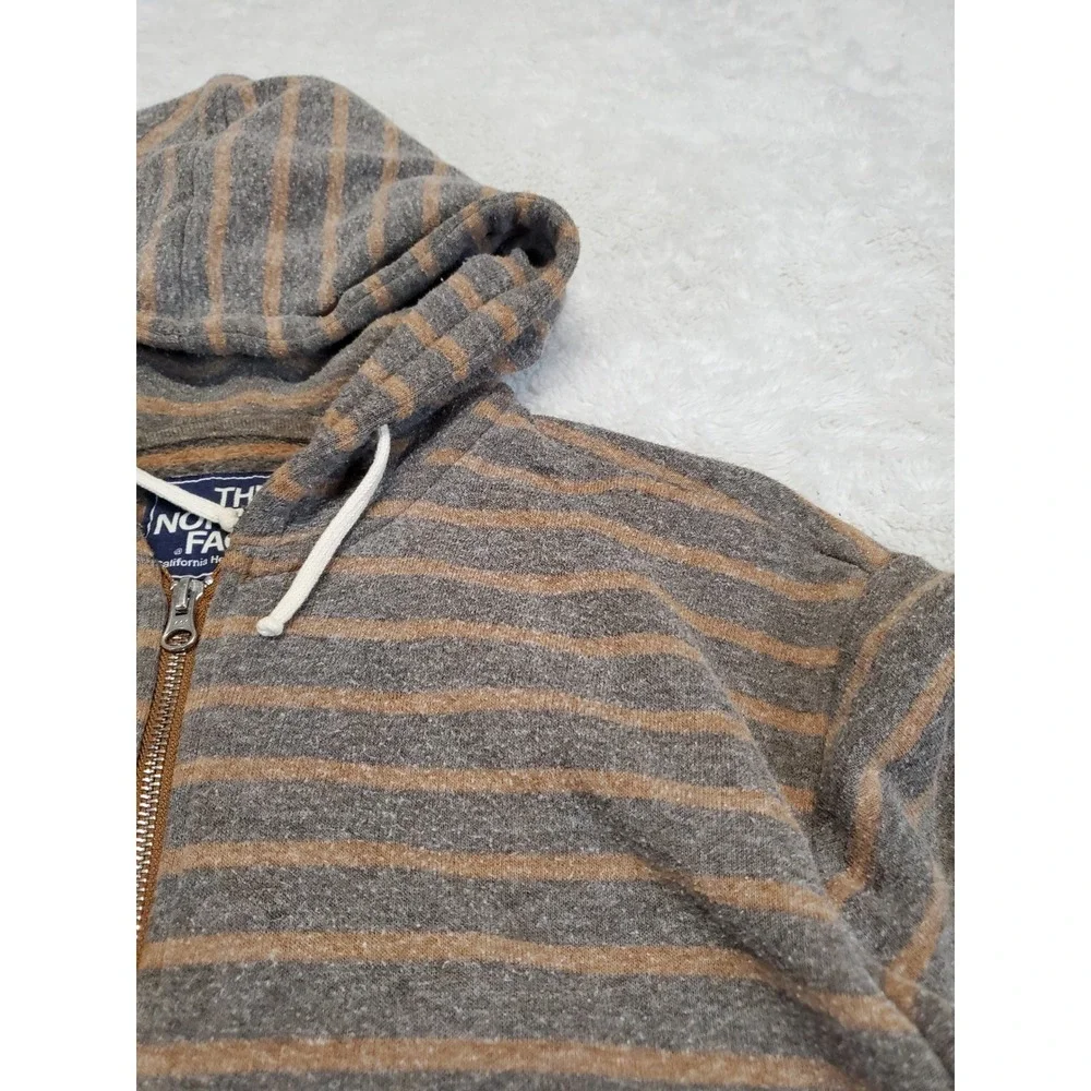 The North Face Brown Striped Full Zip Up Hooded Sweater Men Large Casual Logo